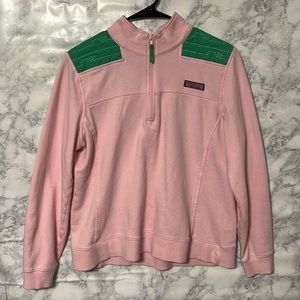 Vineyard Vines Shep Shirt Quarter Zip sweater, pink and green XL Women’s